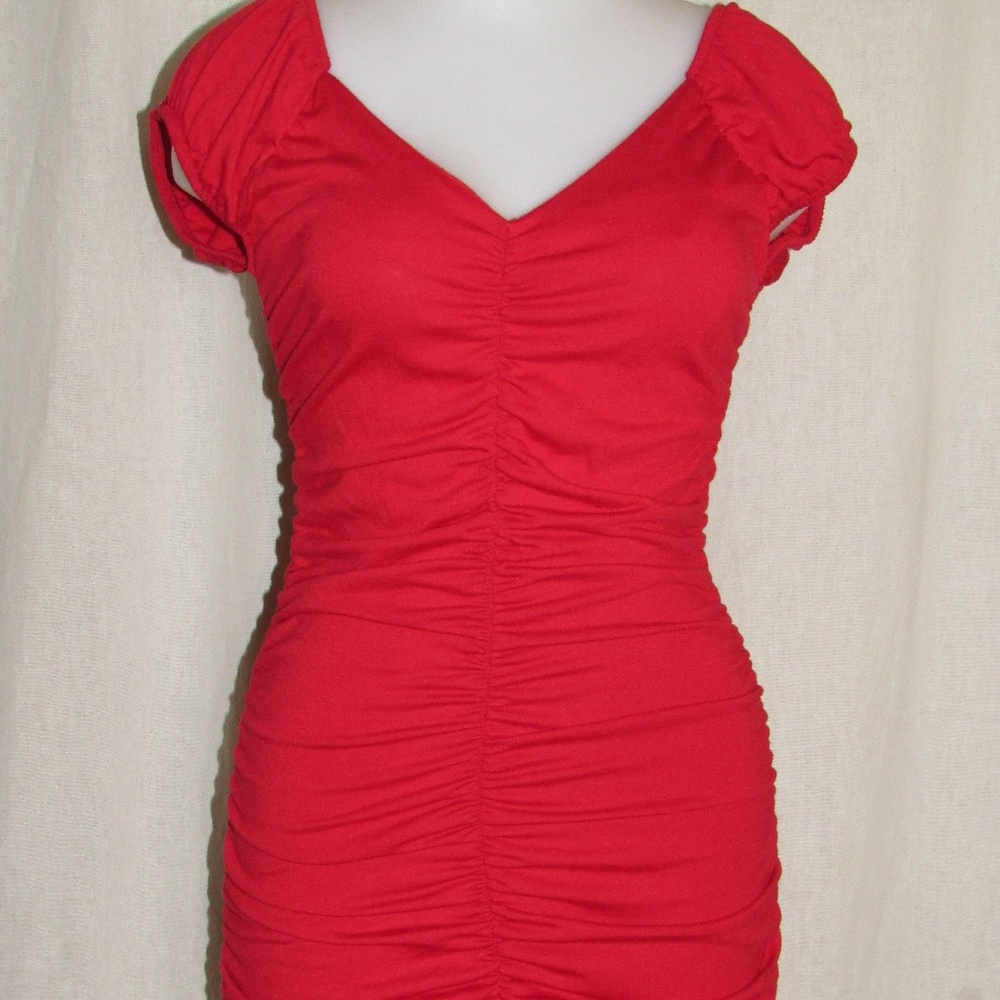 Planet Gold Womens Dress Small Red Stretchy V Neck